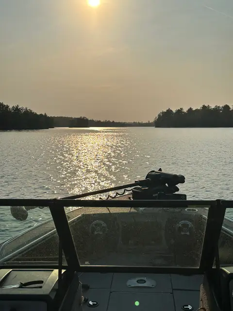Golden hour over the bow on Lake Kabetogama